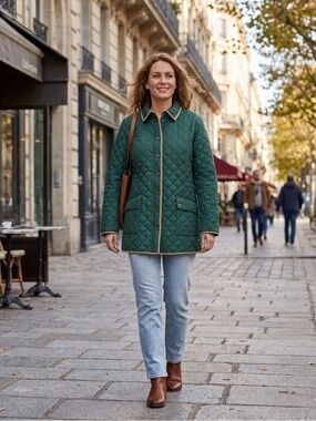 Joan Rivers Green Quilted Snap Front Jacket with Faux Suede Trim - Size Small